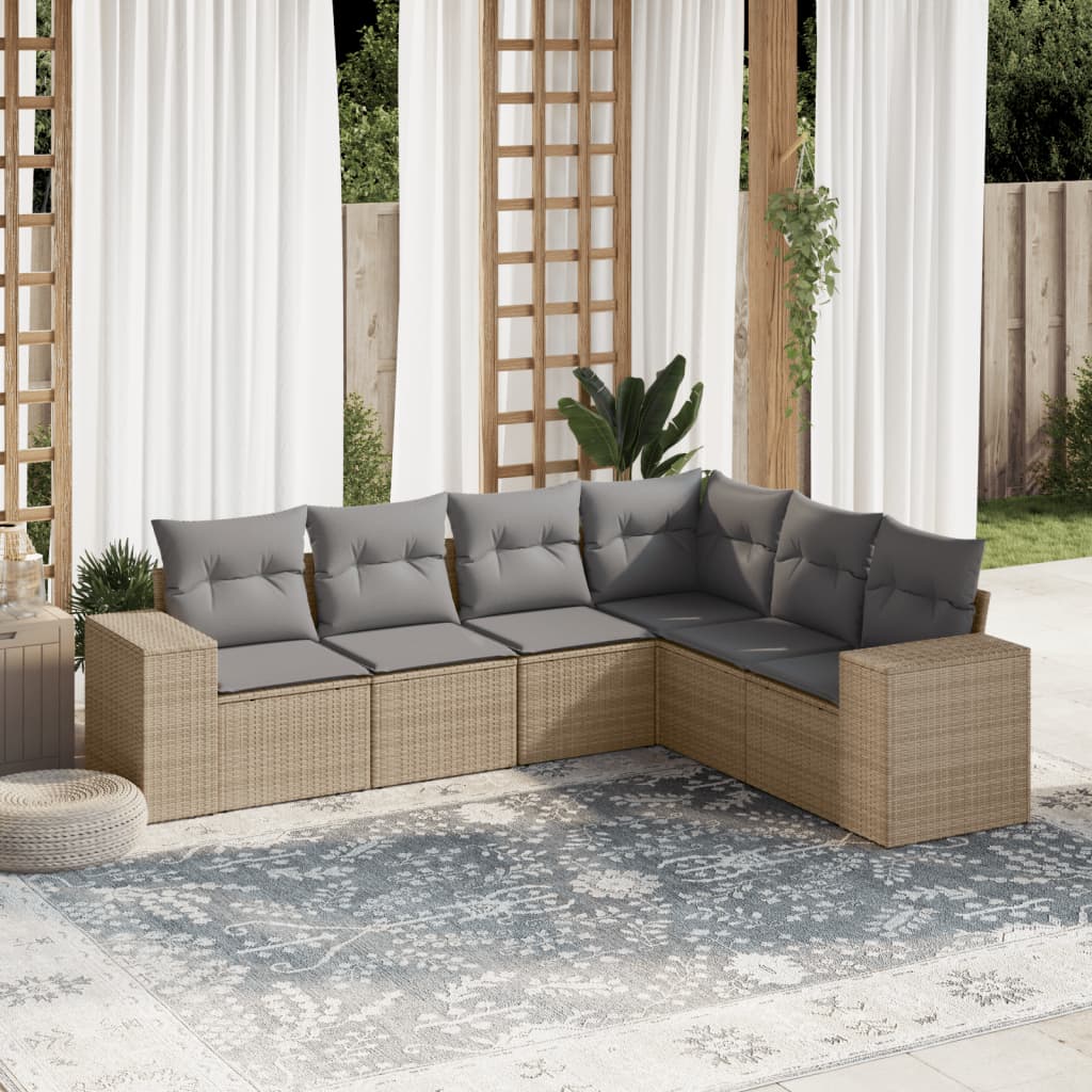 vidaXL 6-tlg. Garten-Sofagarnitur mit Kissen Beige Poly Rattan