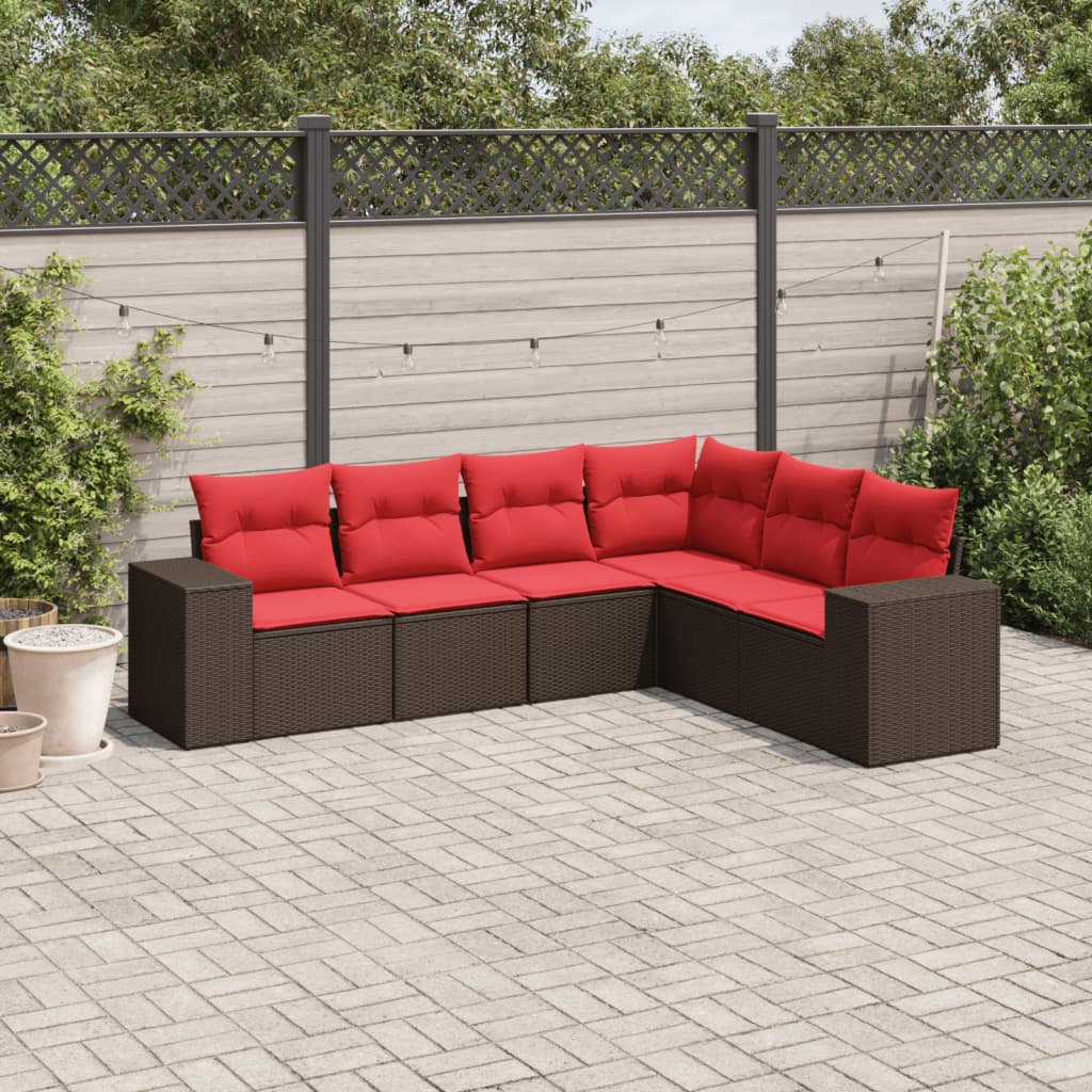 vidaXL 6-teiliges Gartensofa-Set mit Kissen, braun, Polyrattan
