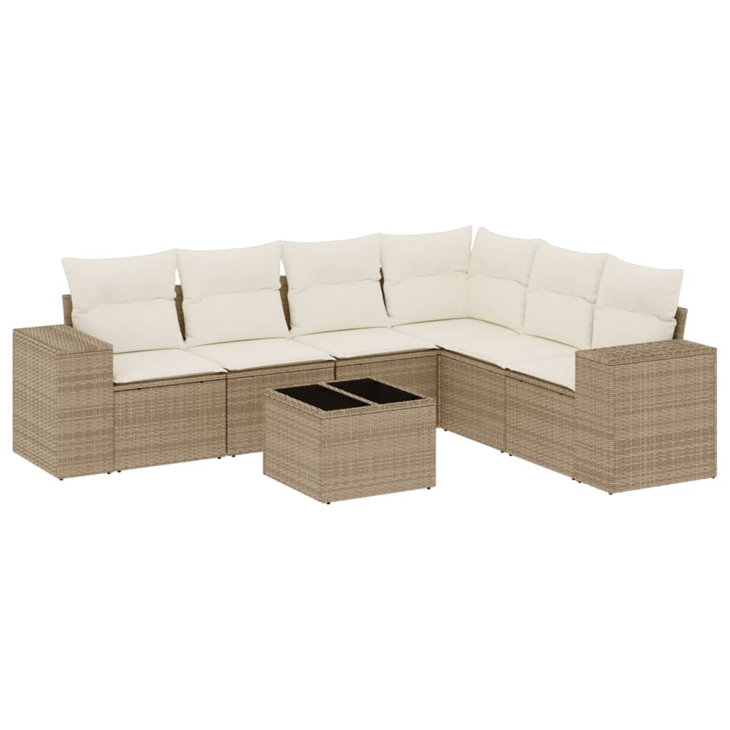 Thumbnail - vidaXL 7-tlg. Garten-Sofagarnitur mit Kissen Beige Poly Rattan