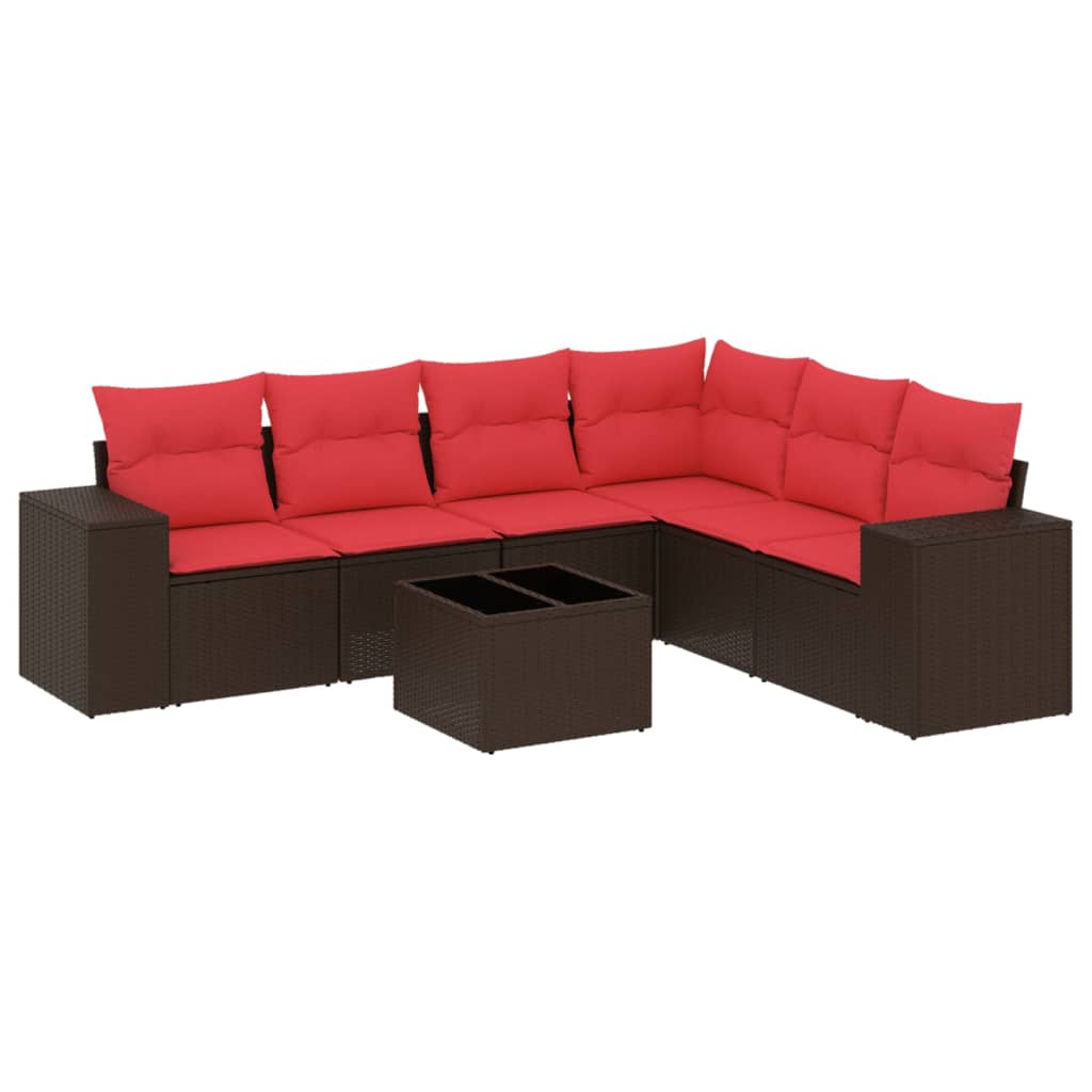 vidaXL 7-teiliges Gartensofa-Set mit Kissen, braun, Polyrattan – Bild 2