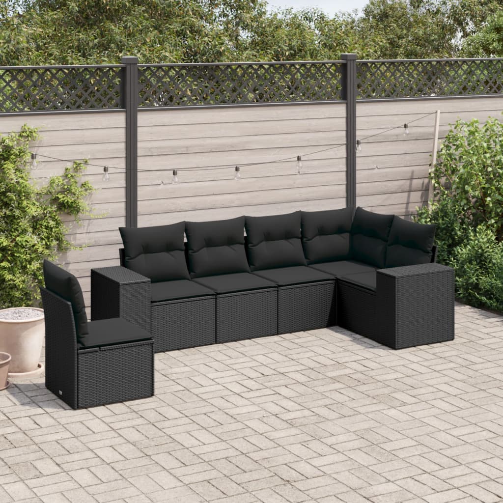 vidaXL 6-tlg. Garten-Sofagarnitur mit Kissen Schwarz Poly Rattan