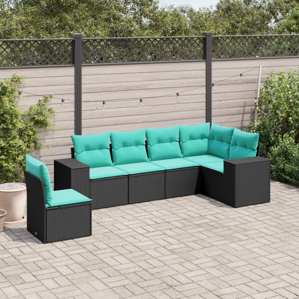 vidaXL 6-teiliges Gartensofa-Set mit Kissen, schwarzes Polyrattan
