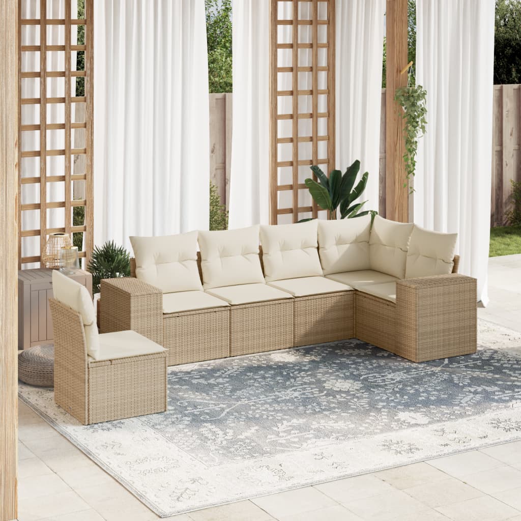 vidaXL 6-tlg. Garten-Sofagarnitur mit Kissen Beige Poly Rattan