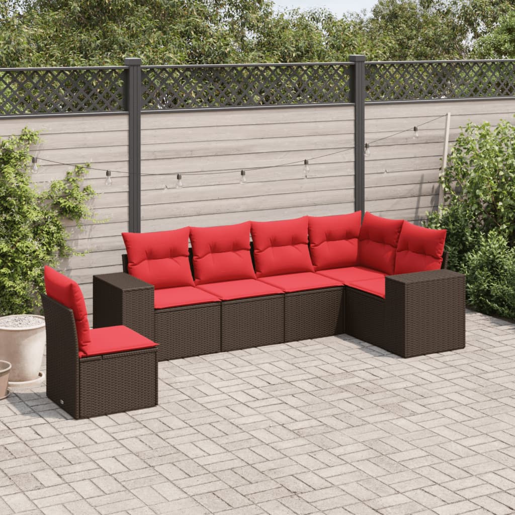 vidaXL 6-teiliges Gartensofa-Set mit Kissen, braun, Polyrattan