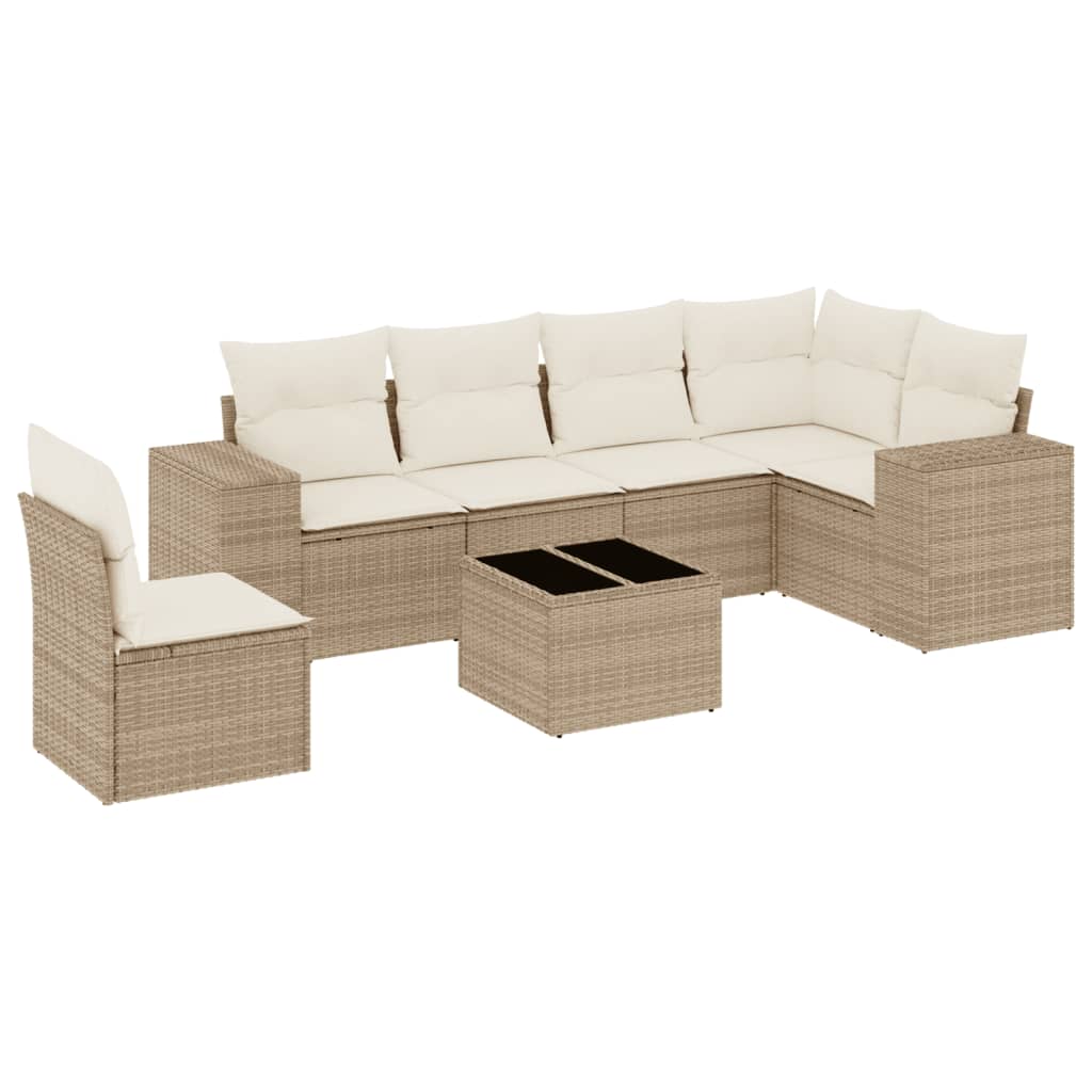 Thumbnail - vidaXL 7-tlg. Garten-Sofagarnitur mit Kissen Beige Poly Rattan