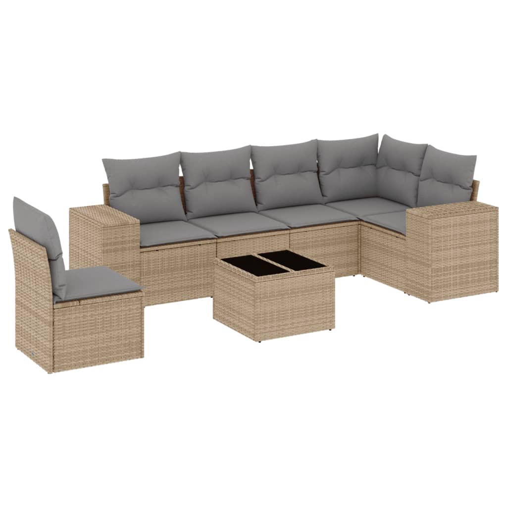 Thumbnail - vidaXL 7-tlg. Garten-Sofagarnitur mit Kissen Beige Poly Rattan