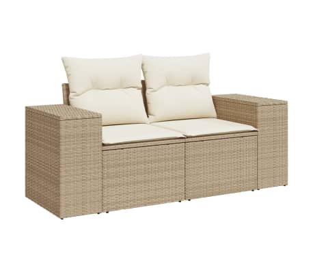 vidaXL 7-tlg. Garten-Sofagarnitur mit Kissen Beige Poly Rattan