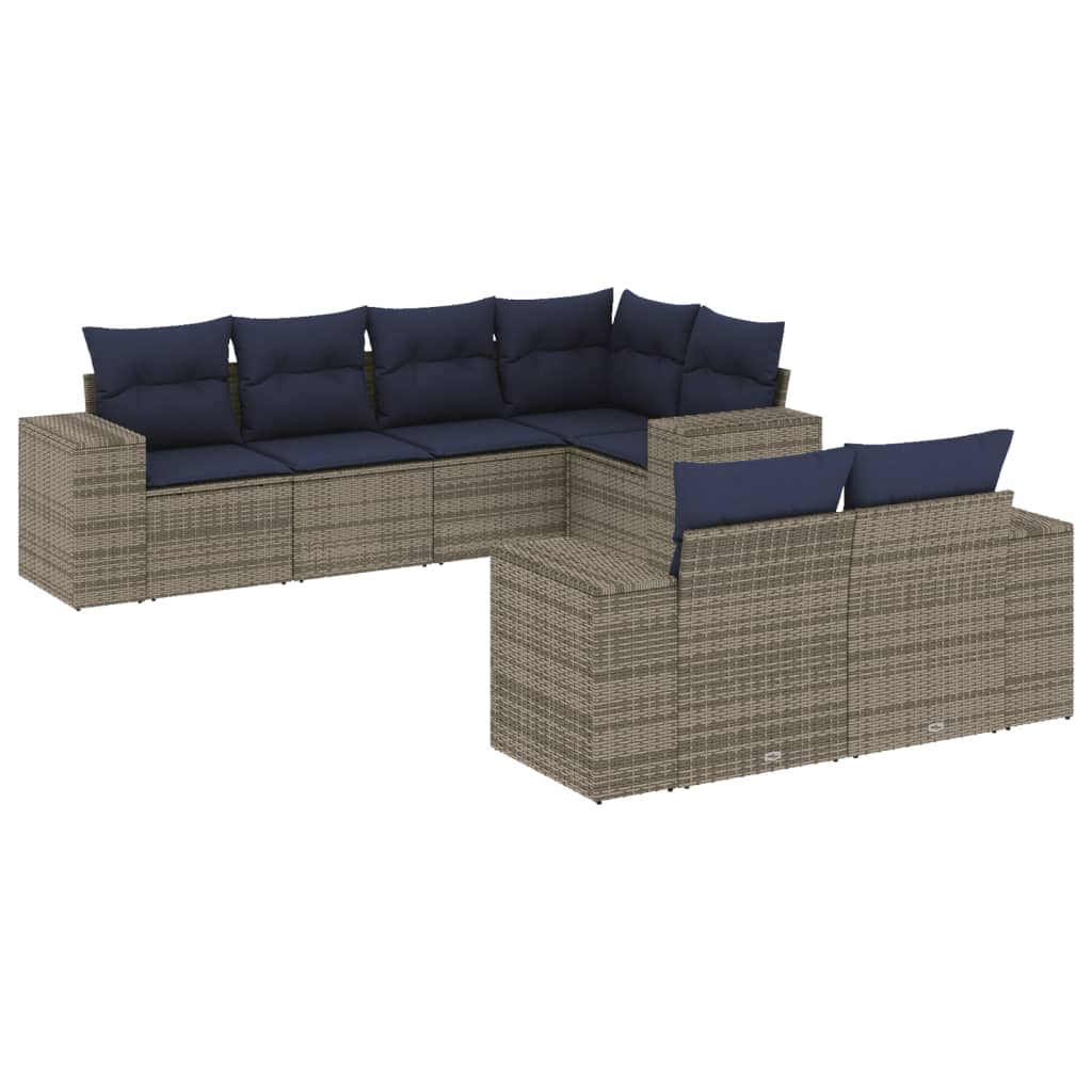 Thumbnail - vidaXL 7-teiliges Gartensofa-Set mit Kissen, grau, Polyrattan