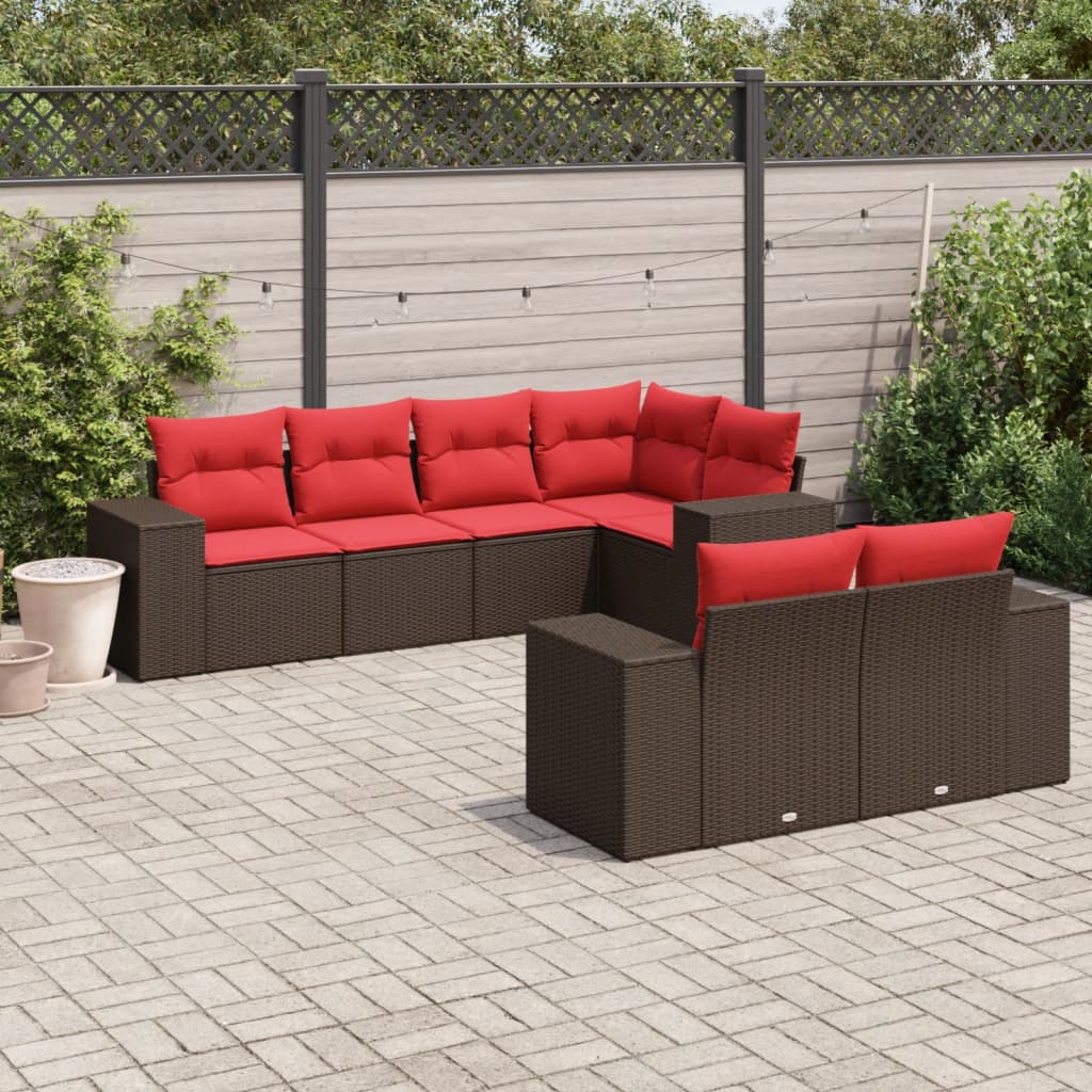 vidaXL 7-teiliges Gartensofa-Set mit Kissen, braun, Polyrattan