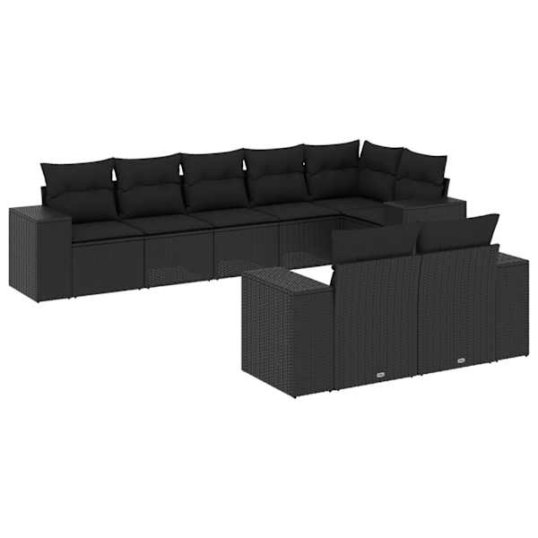 vidaXL 8-osaline aiadiivani komplekt patjadega, must, pol&uuml;rotang