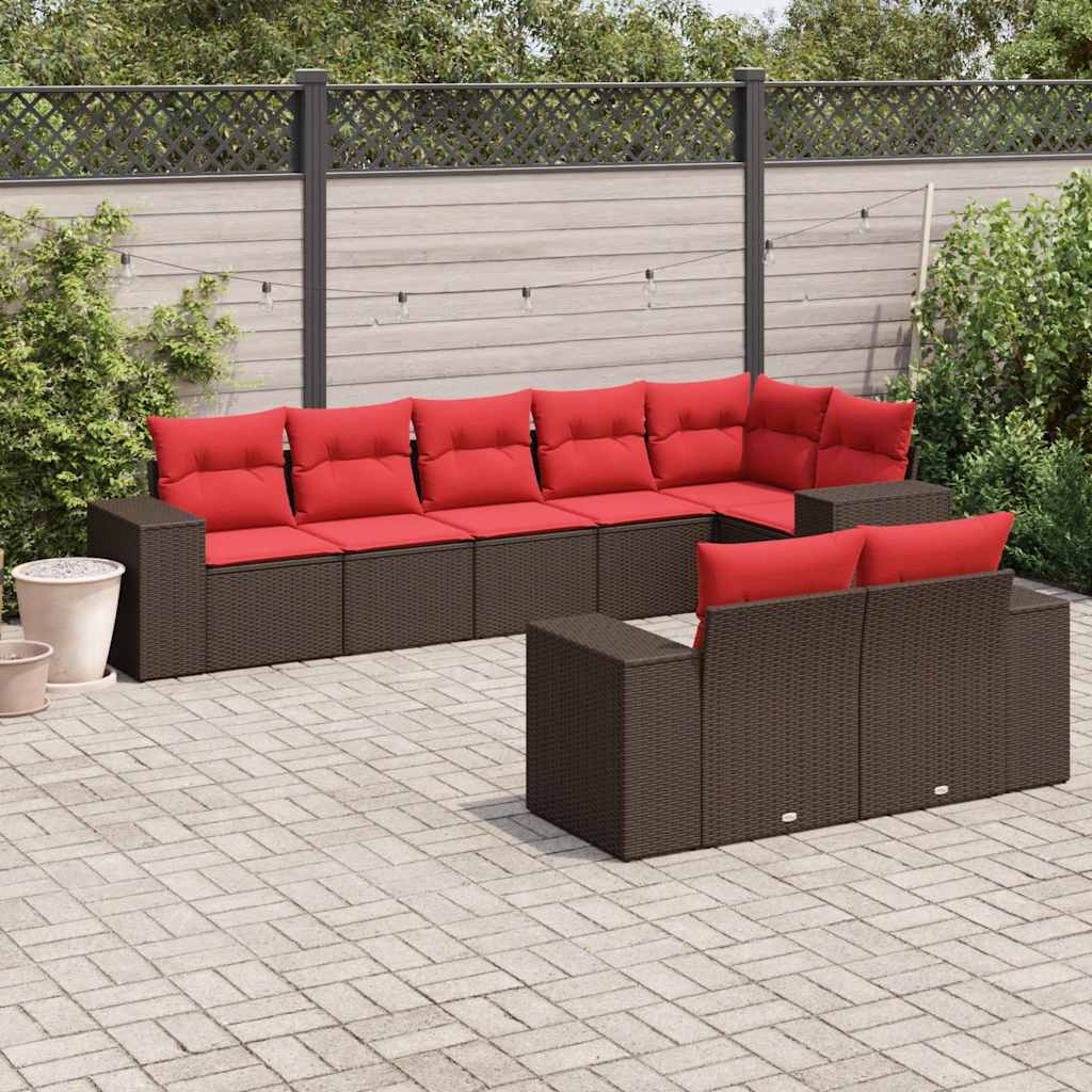 vidaXL 8-teiliges Gartensofa-Set mit Kissen, braun, Polyrattan