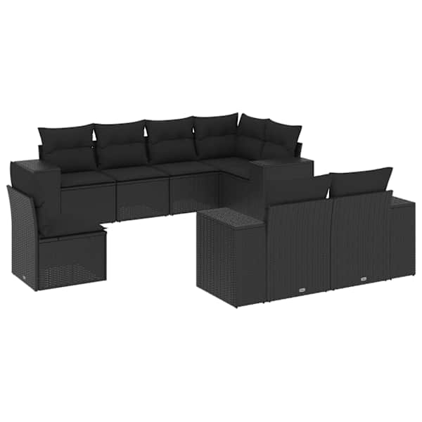 vidaXL 8-osaline aiadiivani komplekt patjadega, must, pol&uuml;rotang