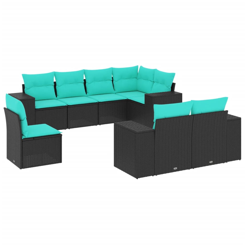 Thumbnail - vidaXL 8-teiliges Gartensofa-Set mit Kissen, schwarzes Polyrattan