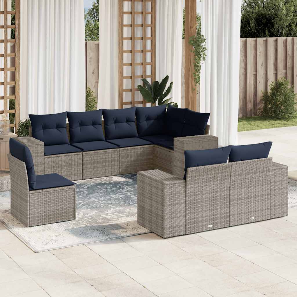 vidaXL 8-teiliges Gartensofa-Set mit Kissen, grau, Polyrattan