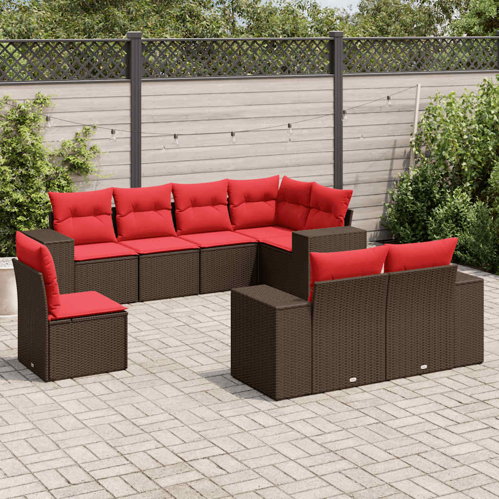 vidaXL 8-teiliges Gartensofa-Set mit Kissen, braun, Polyrattan
