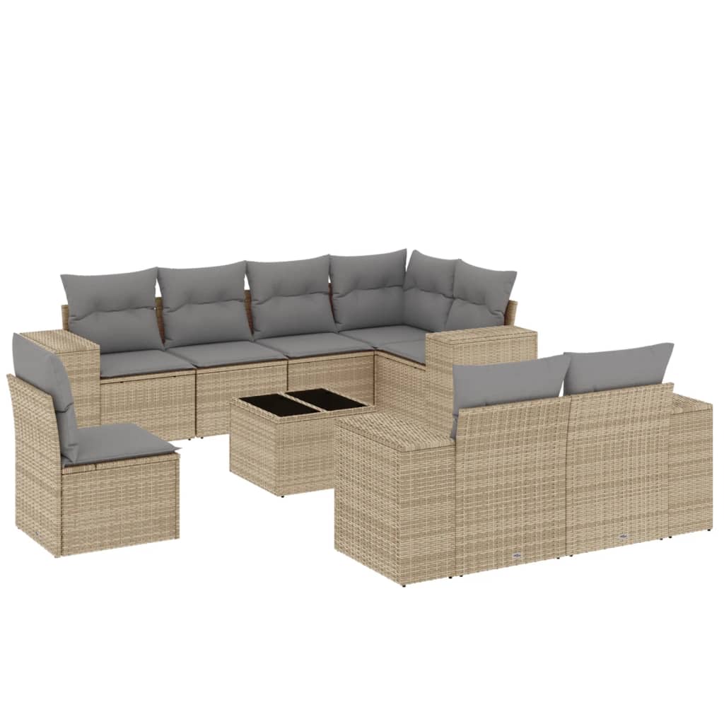 vidaXL Set canapele de grădină, 9 piese, cu perne, bej, poliratan