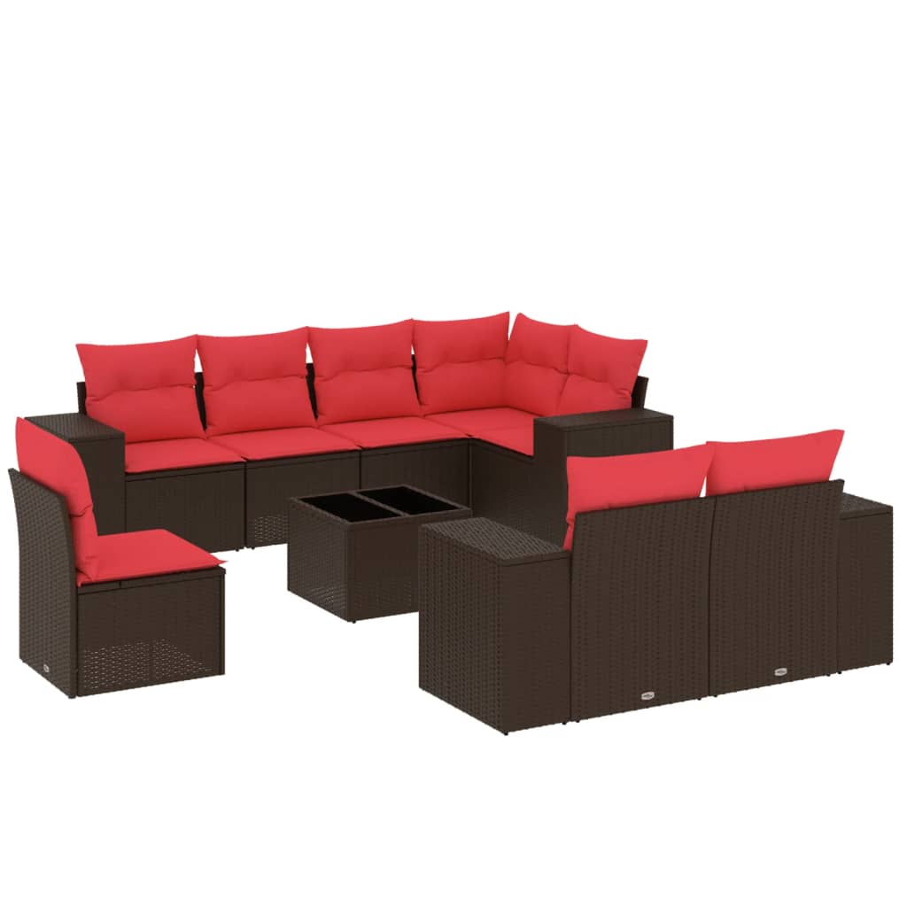 Thumbnail - vidaXL 9-teiliges Gartensofa-Set mit Kissen, braun, Polyrattan