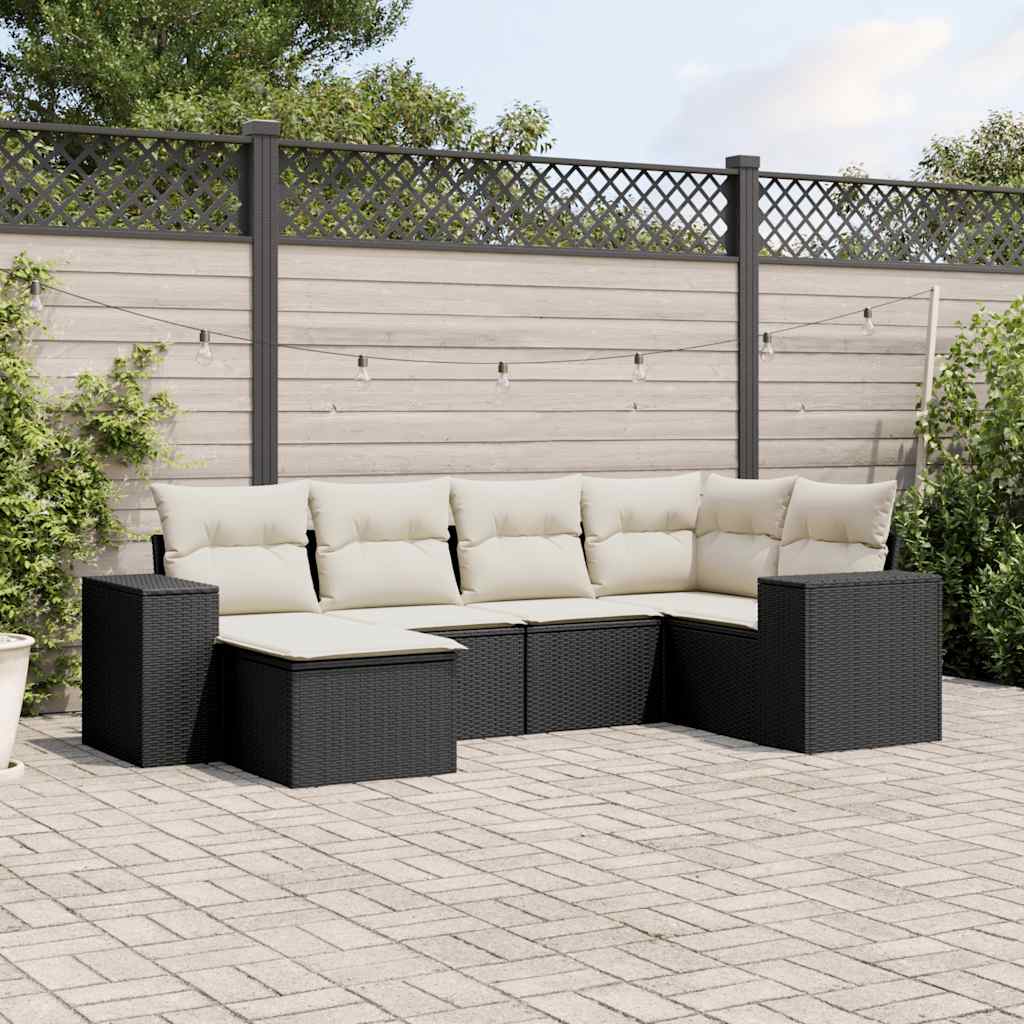 vidaXL 6-tlg. Garten-Sofagarnitur mit Kissen Schwarz Poly Rattan