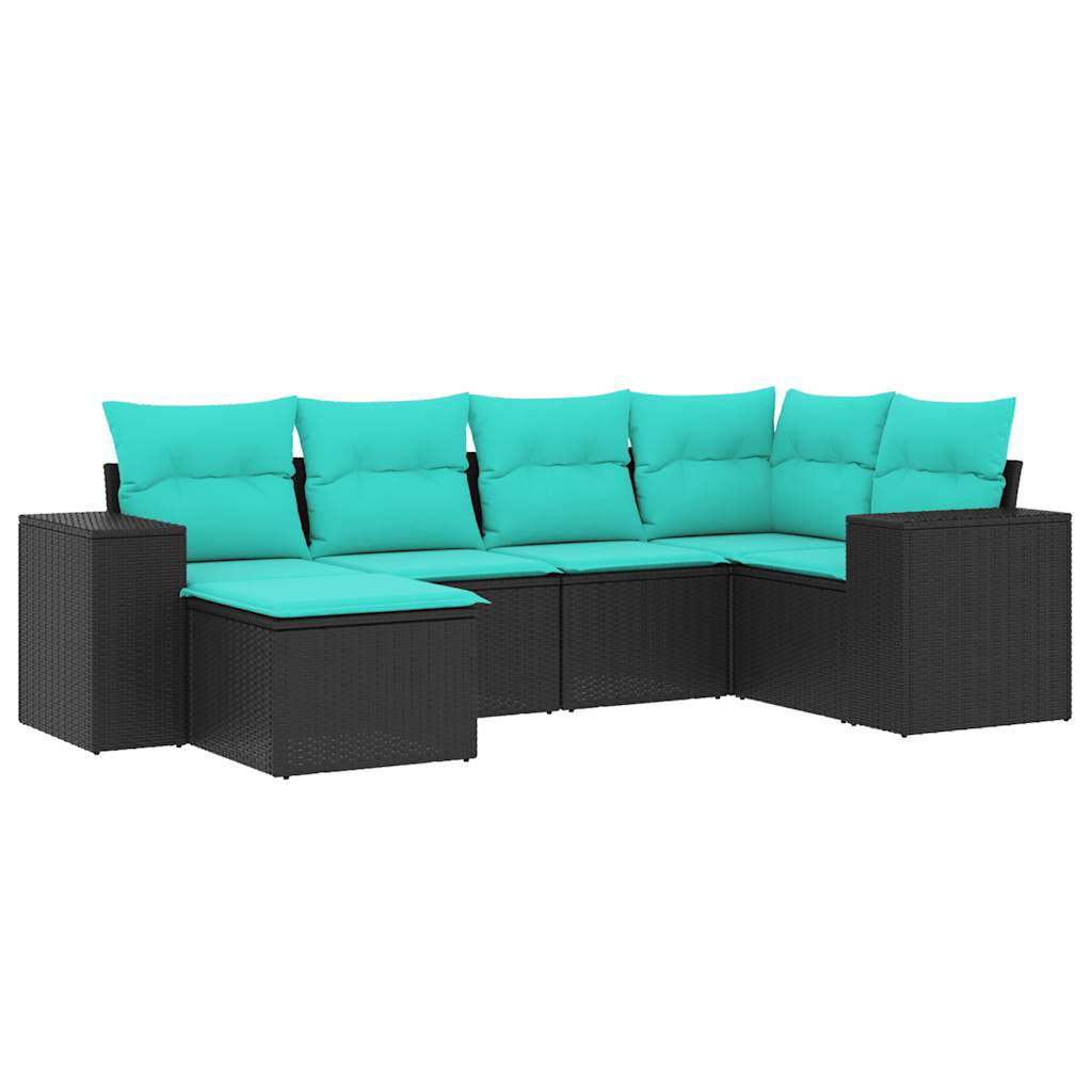Thumbnail - vidaXL 6-teiliges Gartensofa-Set mit Kissen, schwarzes Polyrattan