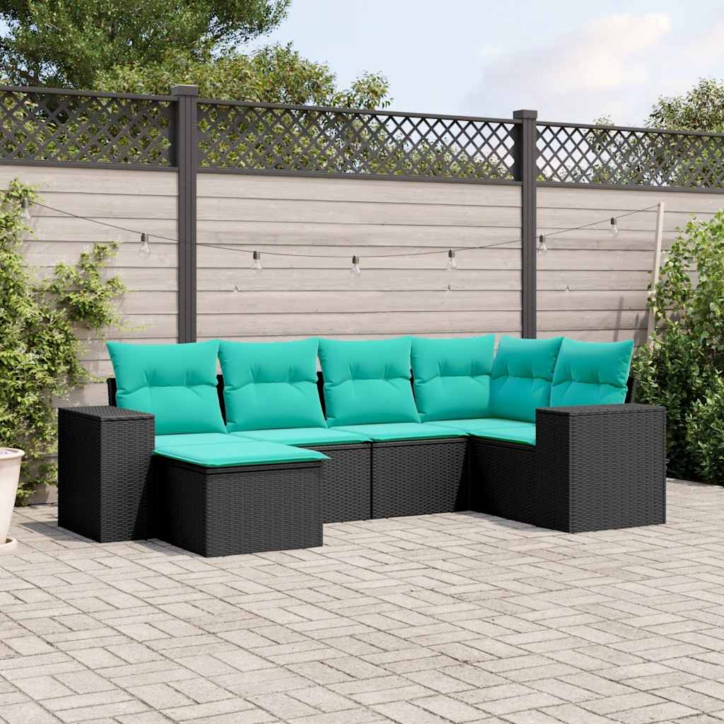 Thumbnail - vidaXL 6-teiliges Gartensofa-Set mit Kissen, schwarzes Polyrattan