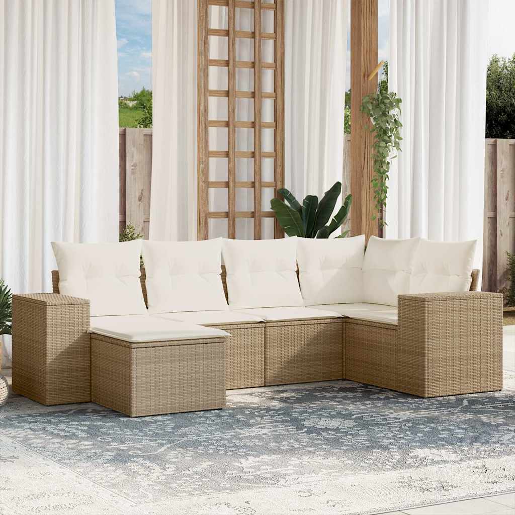 vidaXL 6-tlg. Garten-Sofagarnitur mit Kissen Beige Poly Rattan