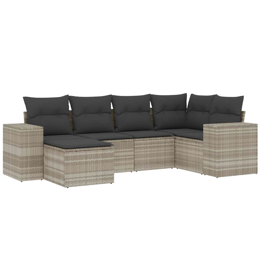 Thumbnail - vidaXL 6-tlg. Garten-Sofagarnitur mit Kissen Hellgrau Poly Rattan