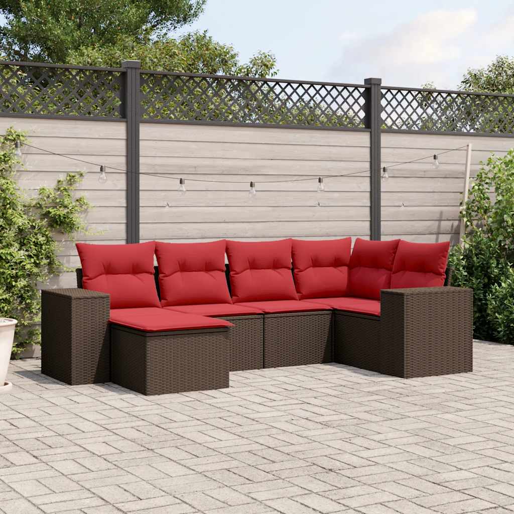 Havesofasæt med 7 hynder polyrattan Brun og rød, Uden bord