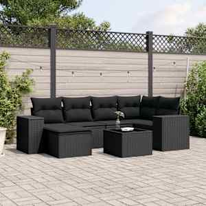 Vrtna sedežna garnitura 7-delna z blazinami črn poli ratan