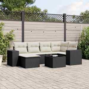 Vrtna sedežna garnitura 7-delna z blazinami črn poli ratan