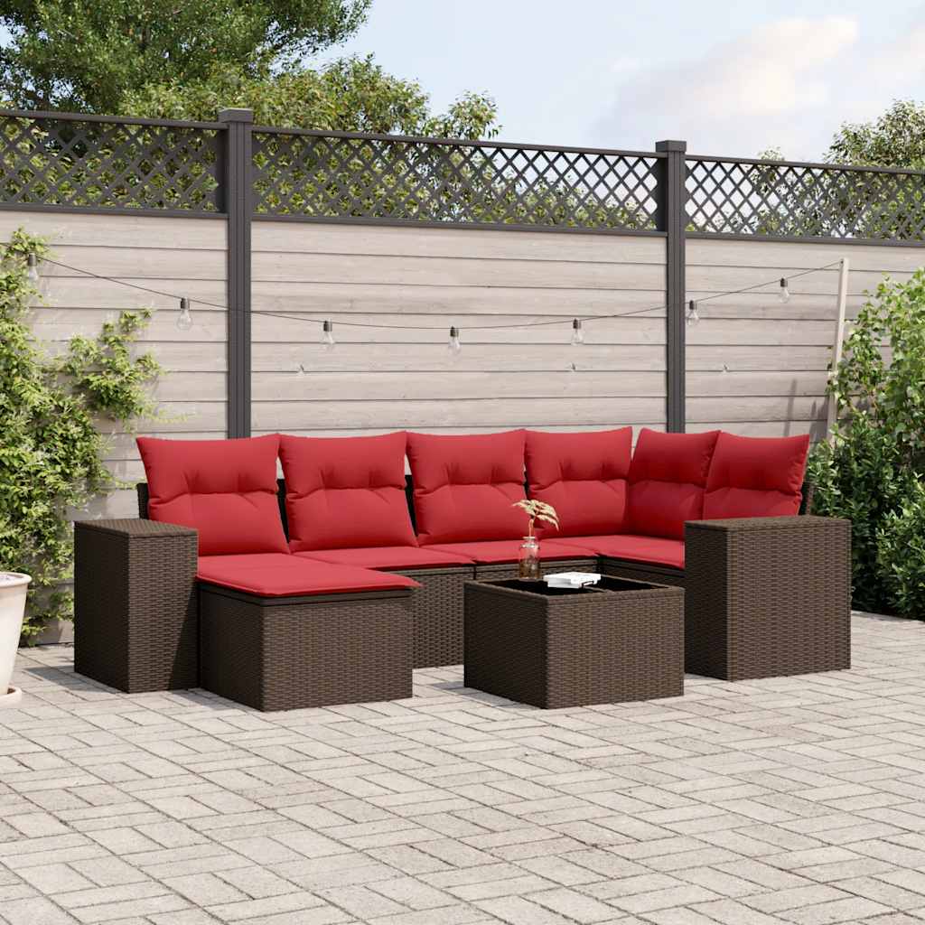 vidaXL 7-teiliges Gartensofa-Set mit Kissen, braun, Polyrattan