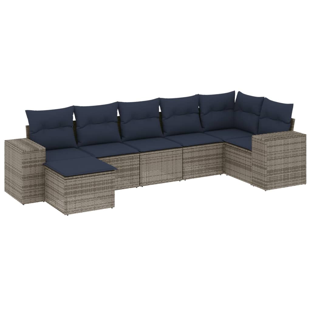 Thumbnail - vidaXL 7-teiliges Gartensofa-Set mit Kissen, grau, Polyrattan