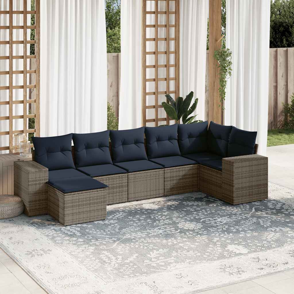 Thumbnail - vidaXL 7-teiliges Gartensofa-Set mit Kissen, grau, Polyrattan