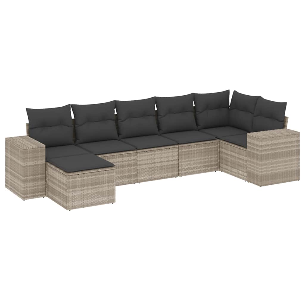 vidaXL 7-delige Loungeset met kussens poly rattan lichtgrijs grijs, foto 3