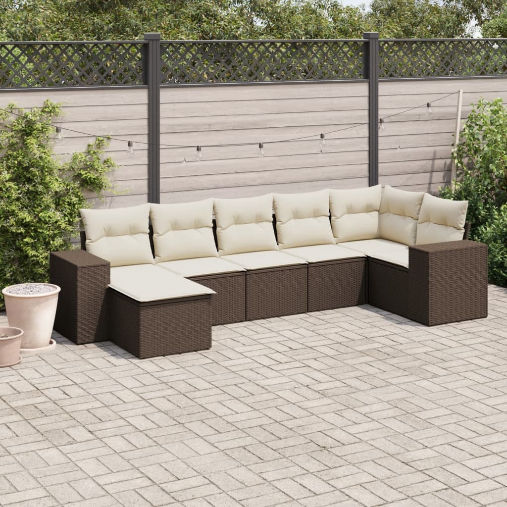 vidaXL 7-tlg. Garten-Sofagarnitur mit Kissen Braun Poly Rattan