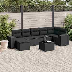 Vrtna sedežna garnitura 8-delna z blazinami črn poli ratan