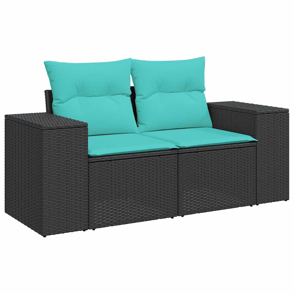 vidaXL 8-delige tuinbankset met kussens, zwart polyrotan