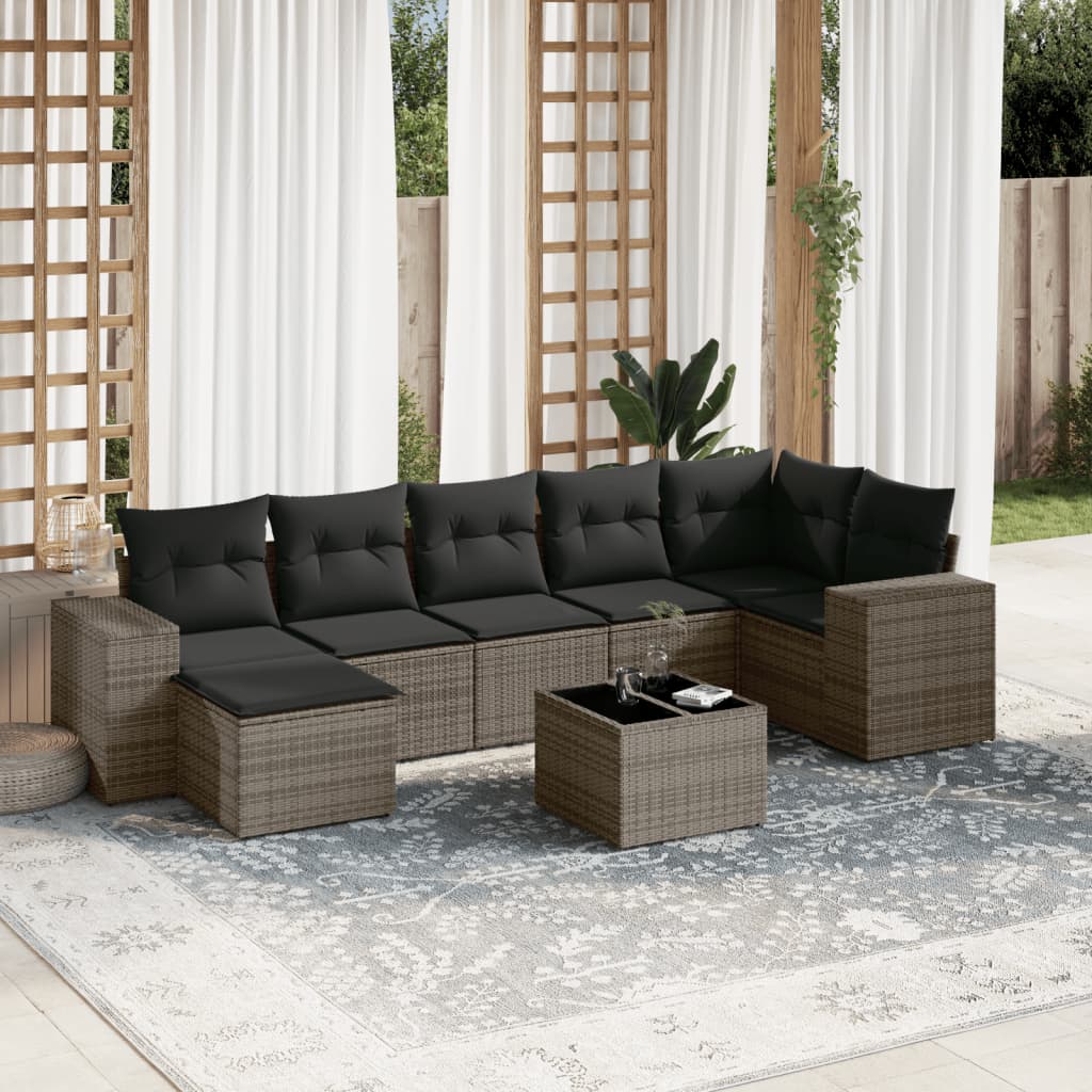 vidaXL 8-tlg. Garten-Sofagarnitur mit Kissen Grau Poly Rattan