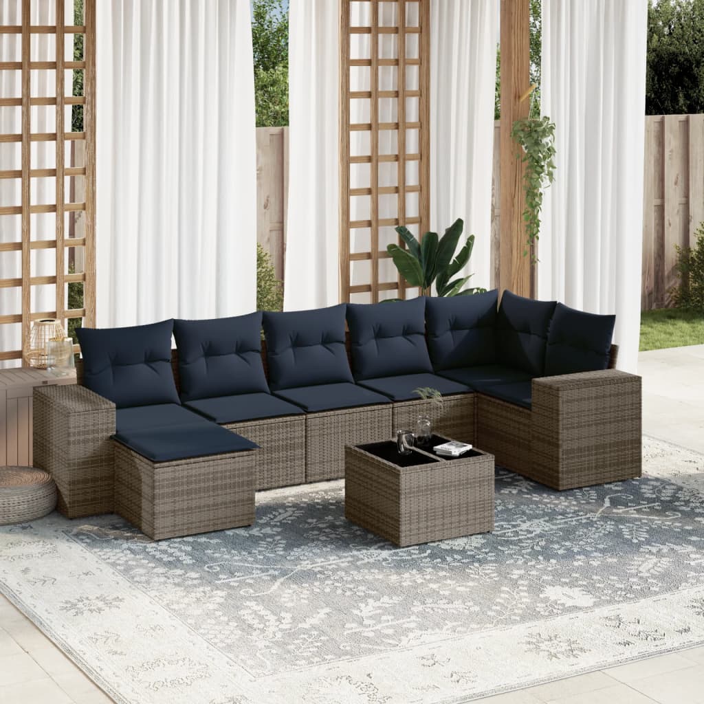 vidaXL 8-teiliges Gartensofa-Set mit Kissen, grau, Polyrattan