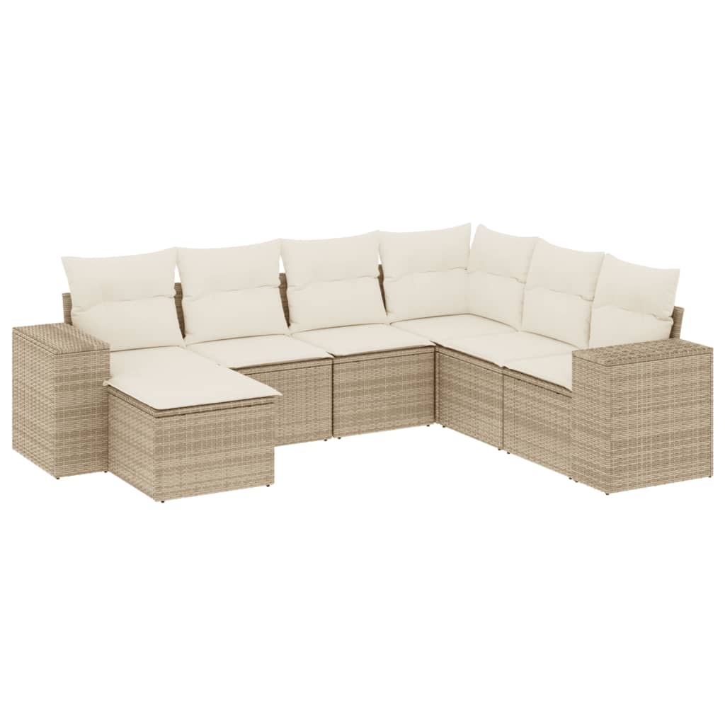 Thumbnail - vidaXL 7-tlg. Garten-Sofagarnitur mit Kissen Beige Poly Rattan