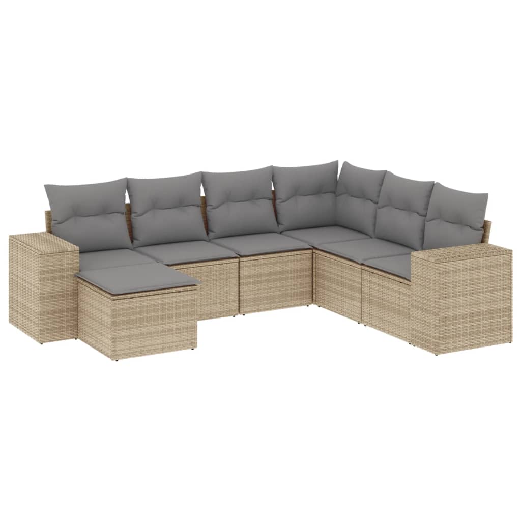 Thumbnail - vidaXL 7-tlg. Garten-Sofagarnitur mit Kissen Beige Poly Rattan