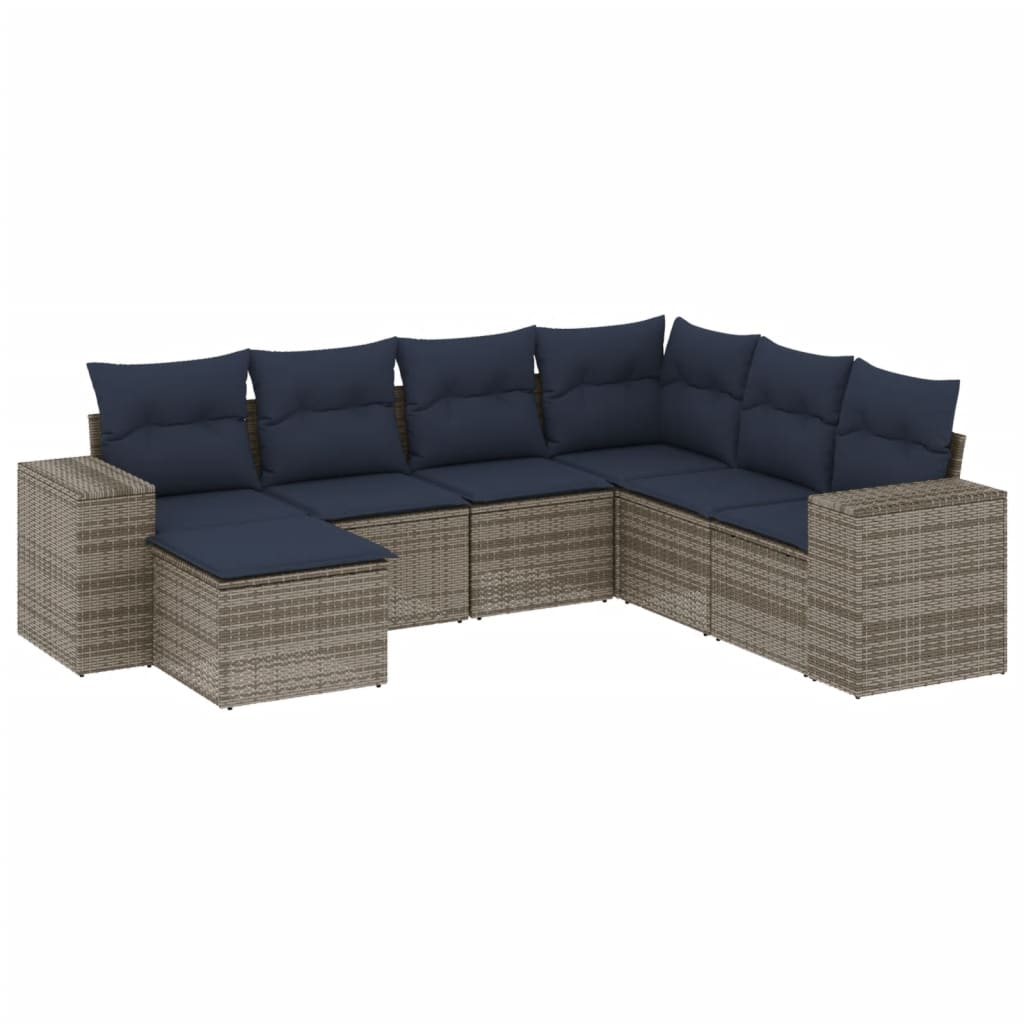 Thumbnail - vidaXL 7-teiliges Gartensofa-Set mit Kissen, grau, Polyrattan