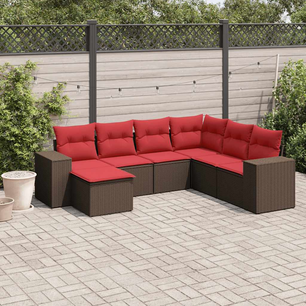 vidaXL 7-teiliges Gartensofa-Set mit Kissen, braun, Polyrattan