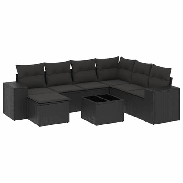 vidaXL 8-osaline aiadiivani komplekt patjadega, must, pol&uuml;rotang