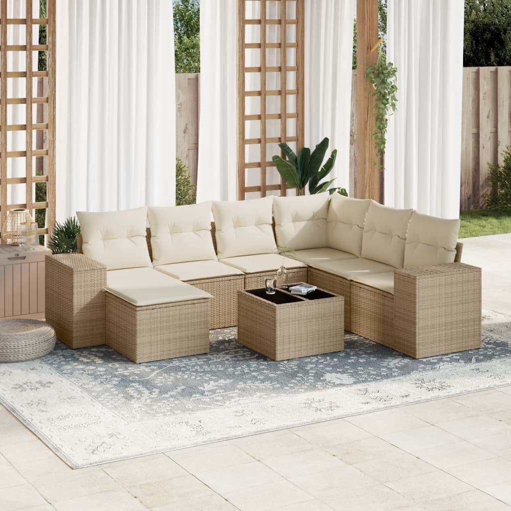 vidaXL 8-tlg. Garten-Sofagarnitur mit Kissen Beige Poly Rattan