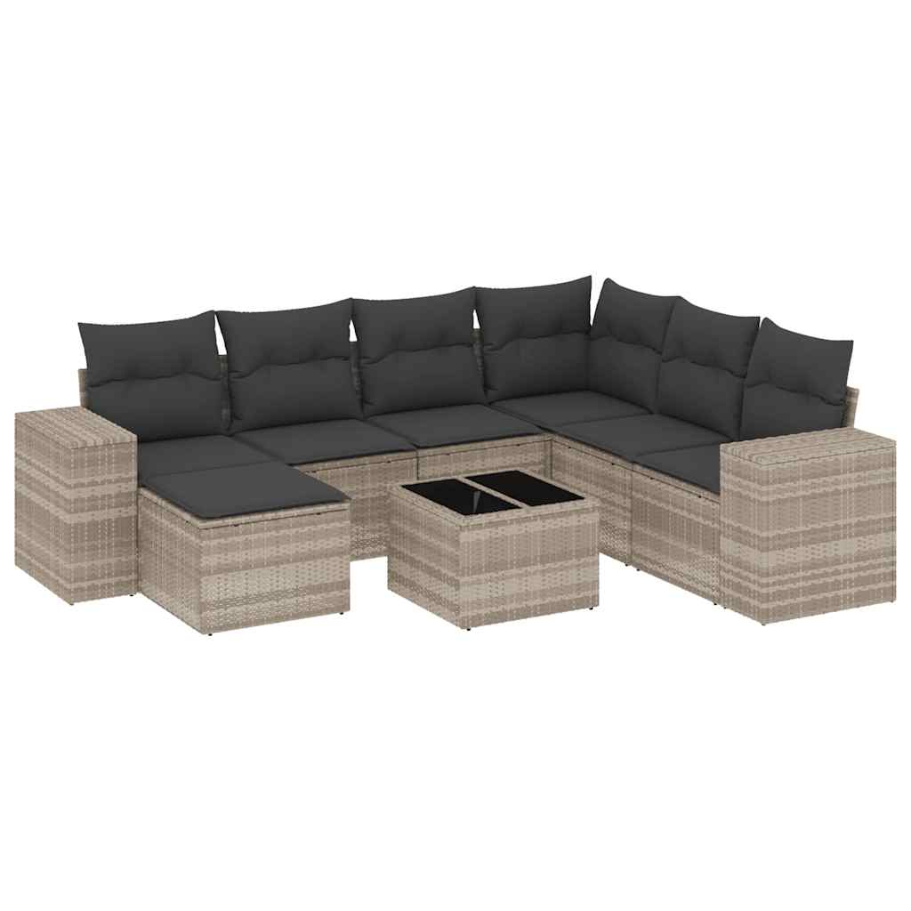 Thumbnail - vidaXL 8-tlg. Garten-Sofagarnitur mit Kissen Hellgrau Poly Rattan