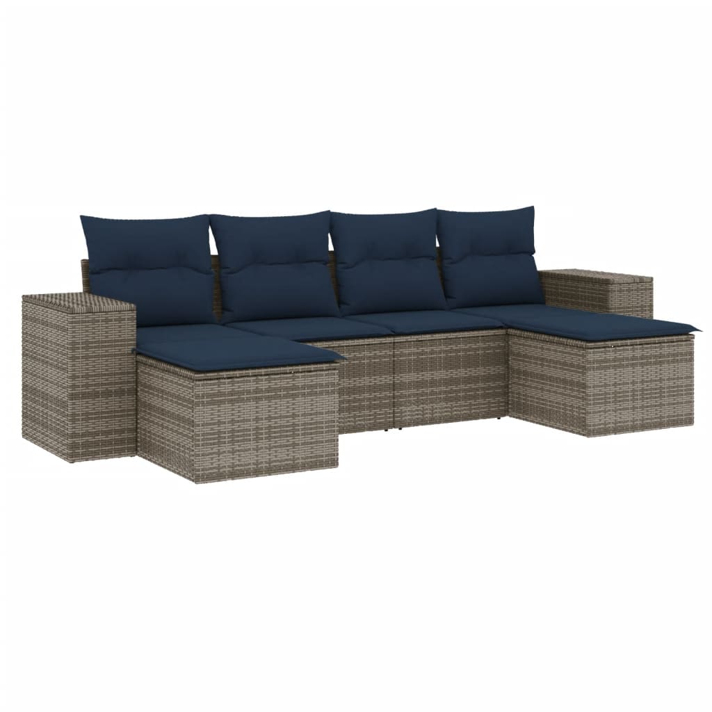 Thumbnail - vidaXL 6-teiliges Gartensofa-Set mit Kissen, grau, Polyrattan