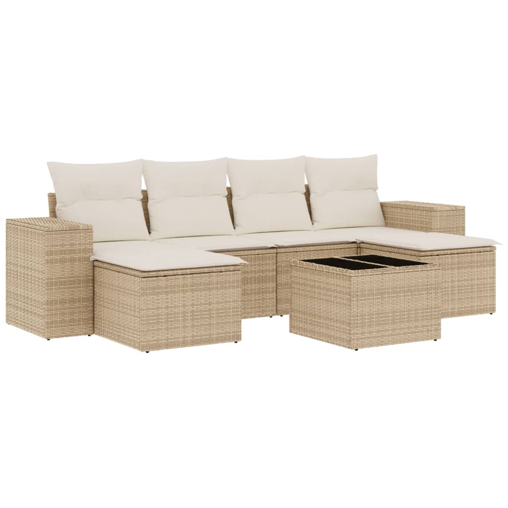 Thumbnail - vidaXL 7-tlg. Garten-Sofagarnitur mit Kissen Beige Poly Rattan