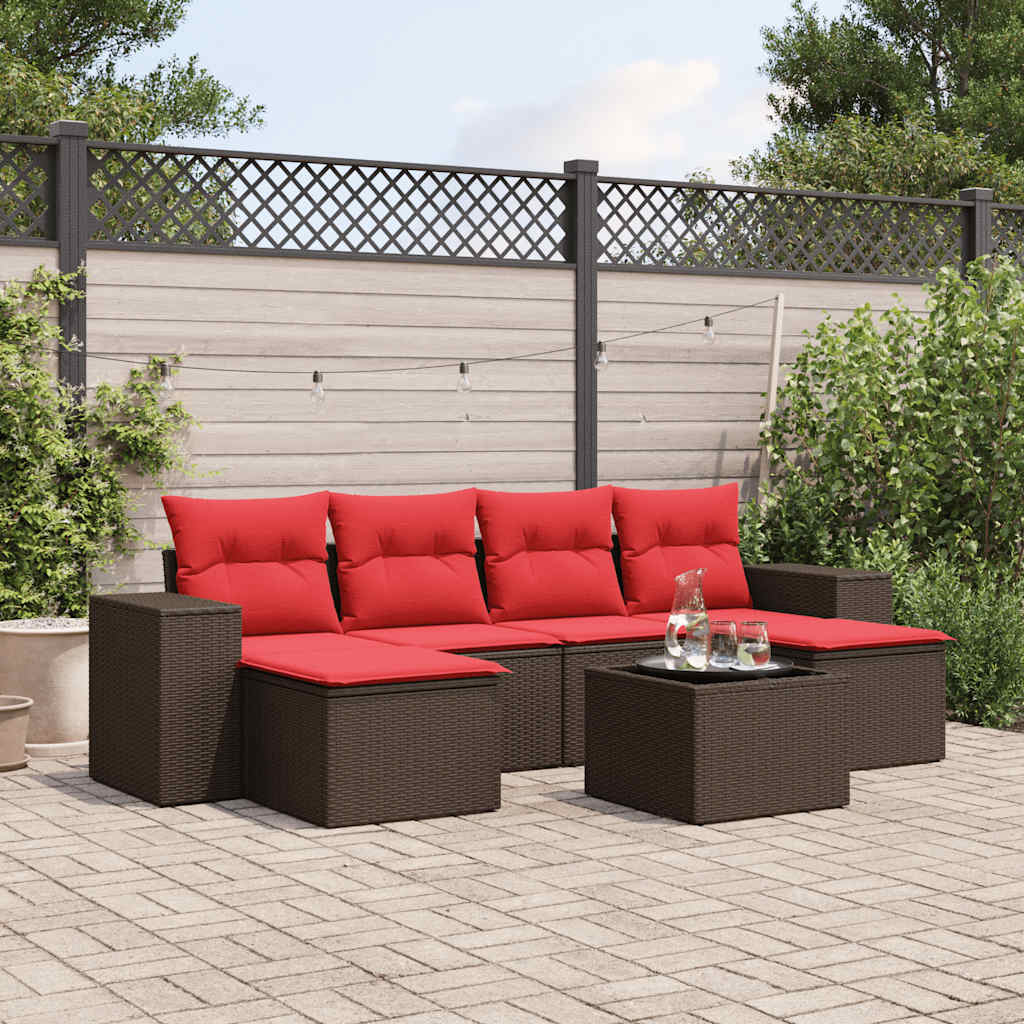 vidaXL 7-teiliges Gartensofa-Set mit Kissen, braun, Polyrattan