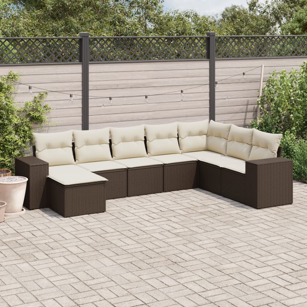 vidaXL 8-tlg. Garten-Sofagarnitur mit Kissen Braun Poly Rattan