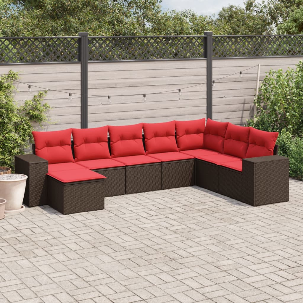 vidaXL 8-teiliges Gartensofa-Set mit Kissen, braun, Polyrattan